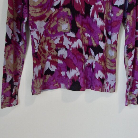 Cashmere Silk Sweater Cardigan Crewneck Preppy Purple Black Rhinestones Medium - Picture 11 of 13